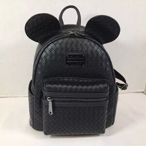 Loungefly Disney Parks Mickey Mouse Woven Mini Backpack Purse Bag Ears Black NEW